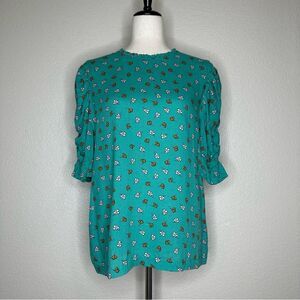 NWOT a.n.a Green Linen Lyocell Blend Floral Ruffle Sleeves Top